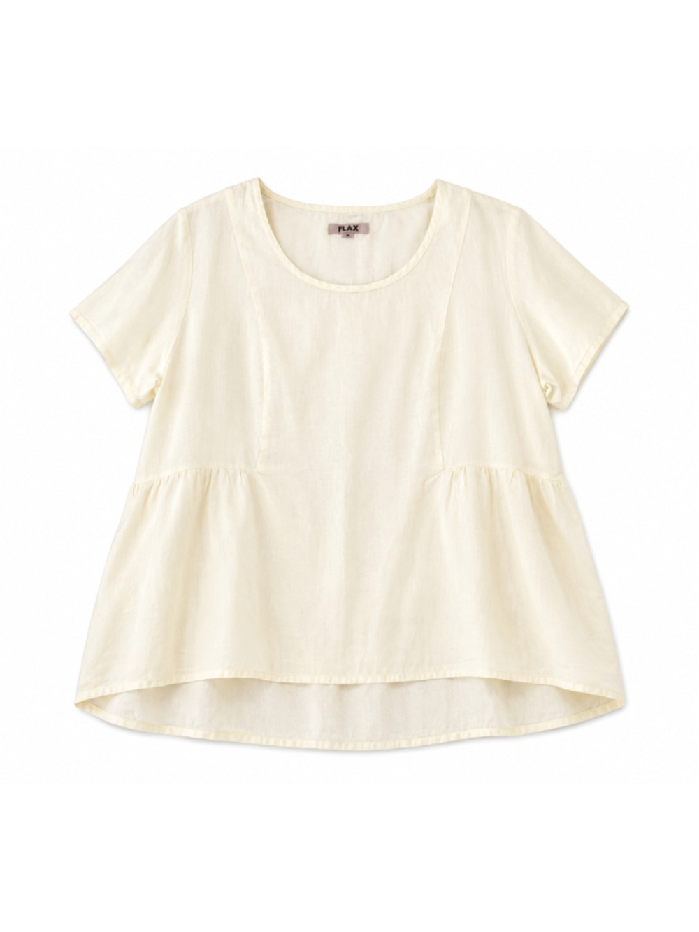 FLAX Women’s Cream Babydoll Tunic Top Short Sleeve High Low Size M - Picture 2 of 6
